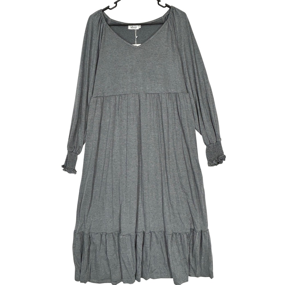 Missky Gray Long Sleeved Stretchy Maternity Dress Smocked Cuffs Women's L NWT